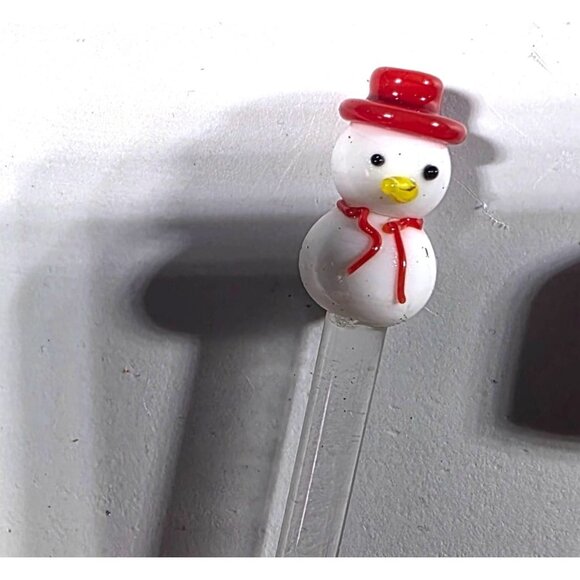 Set Of 5 Christmas Glass Swizzle Sticks With Santa Snowman Candy Cane stirrers - Picture 6 of 7